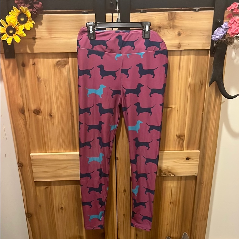 LuLaRoe Purple and Teal Dog Pattern Leggings